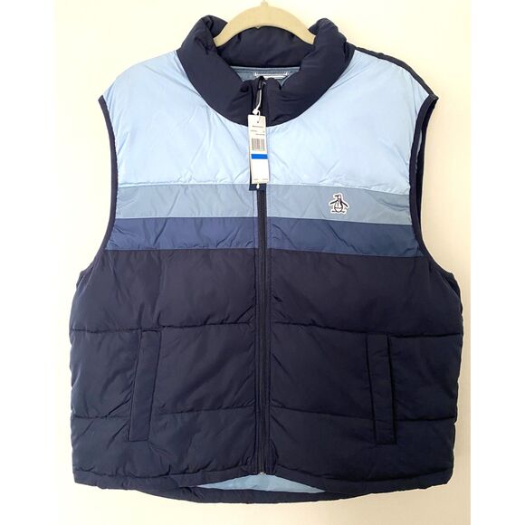 NWT Original Penguin Color Block Lightweight Puffer Vest Blue Pockets Sz XL - Picture 2 of 13